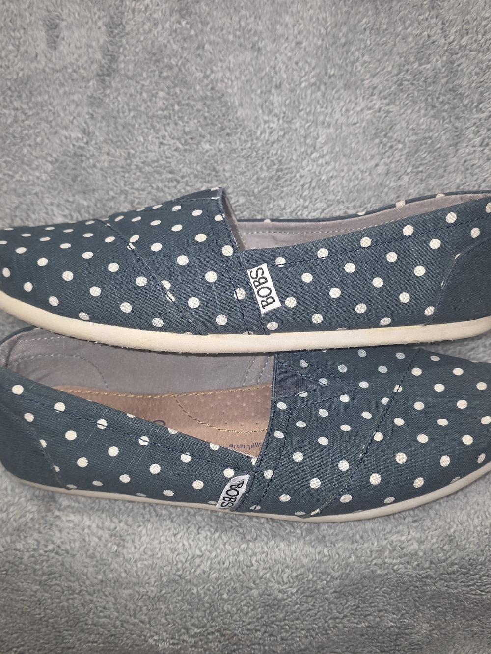 Skechers BOBS Navy and White Polka Dot Slip-Ons